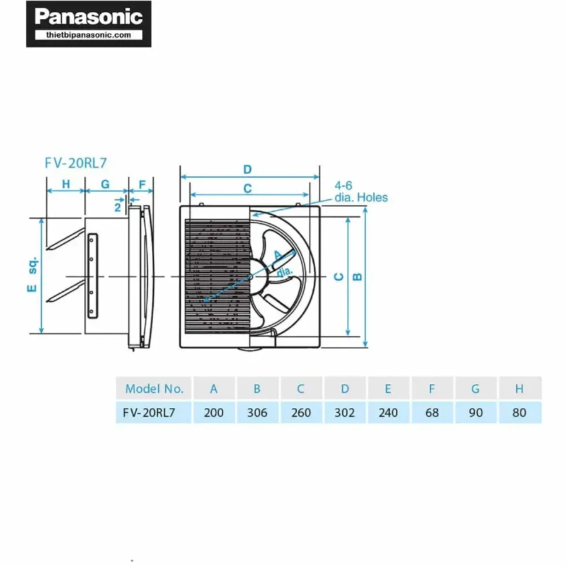 Bản vẽ kỹ thuật quạt Panasonic FV-20RL7