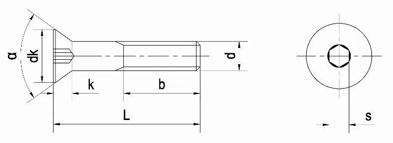 Kích thước Bu Lông lục giác chìm đầu bằng