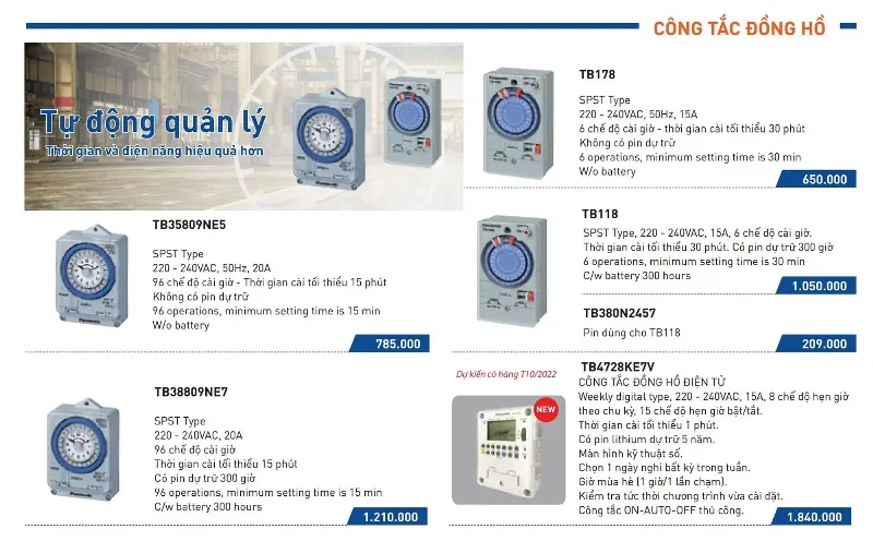 Bảng giá công tắc hẹn giờ tắt mở điện Panasonic