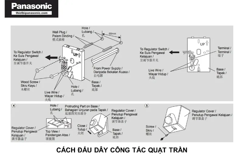 Cách đấu dây công tắc quạt trần