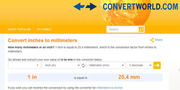 Cách đổi inch sang cm, m, mm bằng ConvertWorld