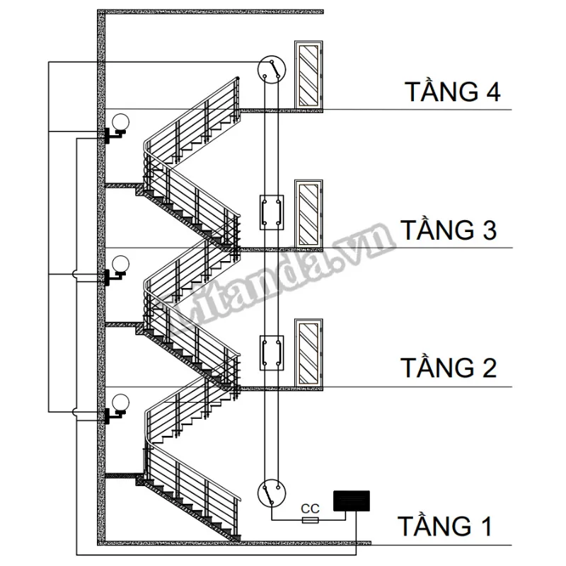 Mạch điện cầu thang 4 tầng