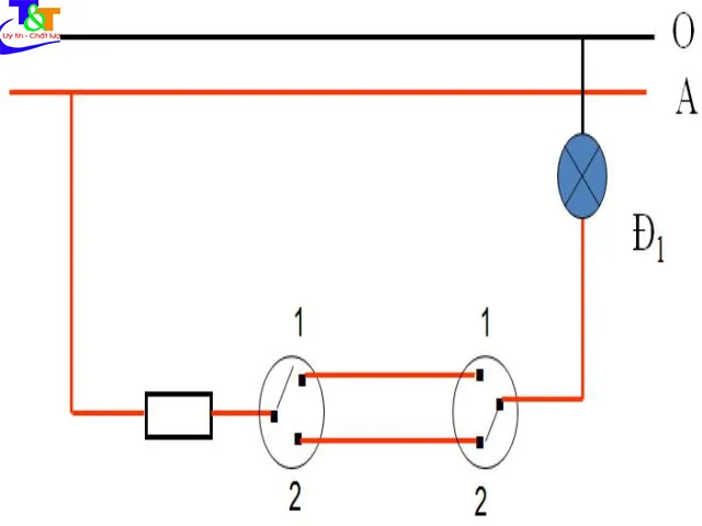 Sơ đồ mạch điện 2 công tắc 3 cực điều khiển 1 bóng đèn